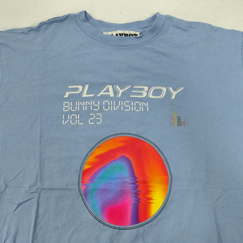 Playboy Graphic Casual Short Sleeve Crew Neck T Shirt Mens Size S Blue AR0007